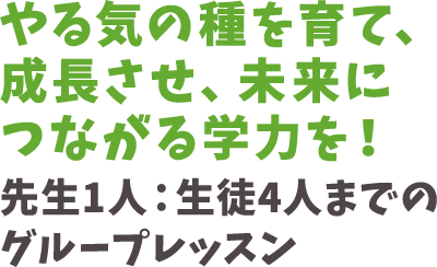 やる気の種を育て、成長させ、未来につながる学力を！先生1人：生徒4人までのグループレッスン